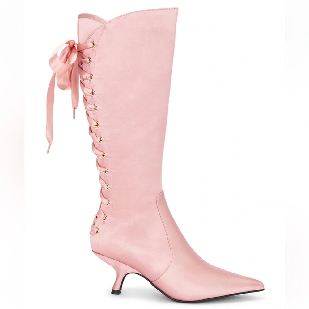 Jeffery Campbell Leggy Boot in Pink Satin Lace Up Corset Revolve Size 8.5 - Picture 5 of 14